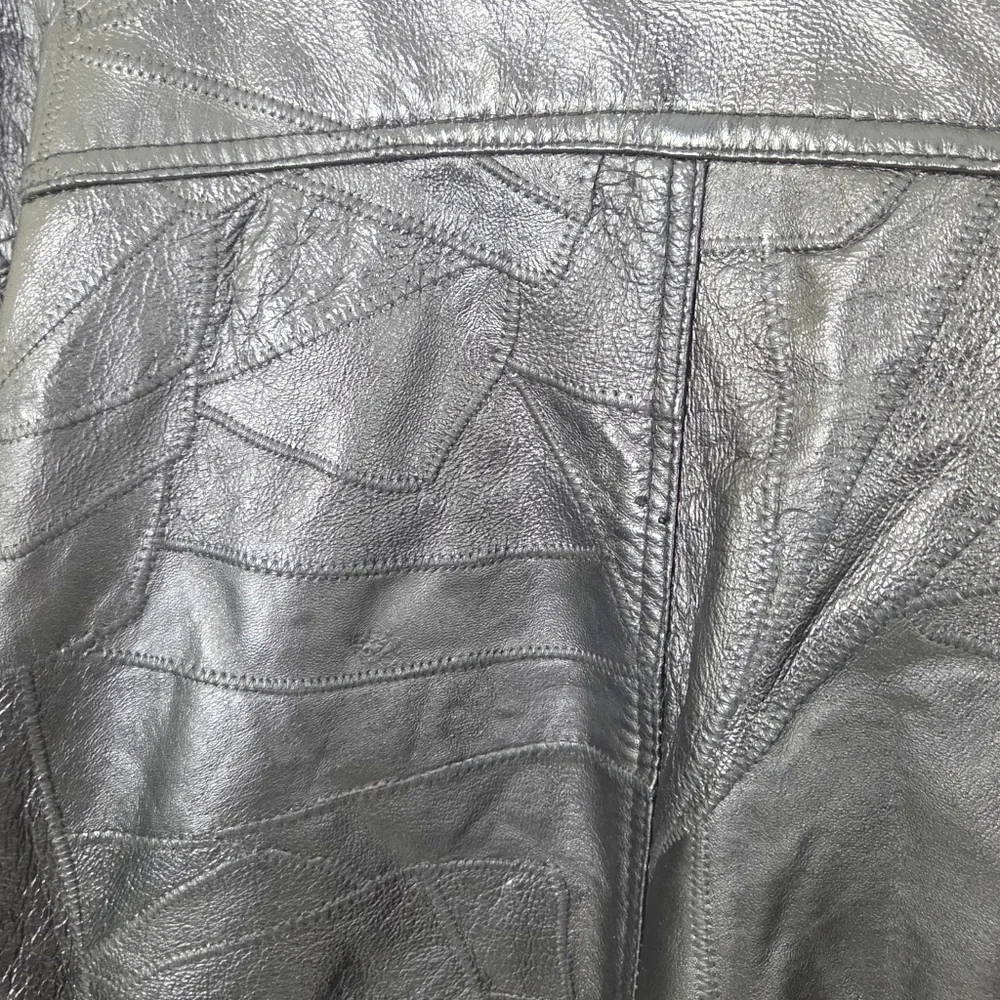 Vintage Patchwork Leather Bomber Jacker Mens Large Black 90s Heavyweight